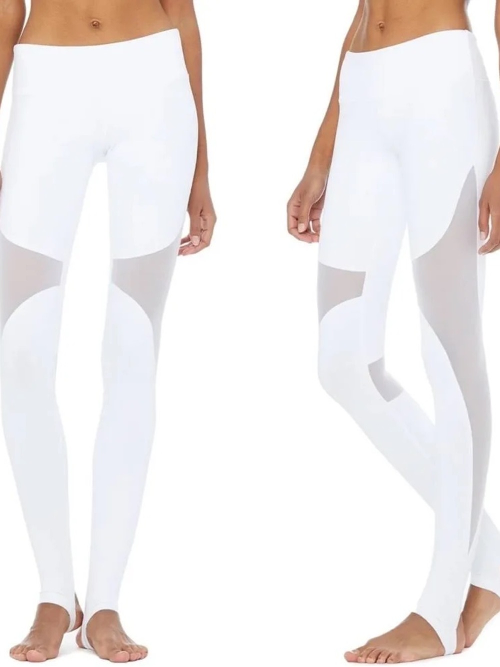 Alo yoga White Mesh-Panel Leggings - Women Pants with stirrups Sz small
